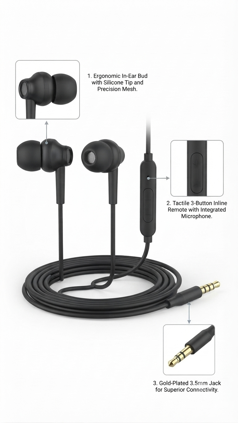 Navam Group Premium Wired In-Ear Earphones with Mic &amp; Deep Bass | Tangle-Resistant 3.5mm Jack Headse
